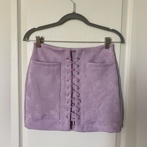 Lilac Front Lacing  Suede Skirt